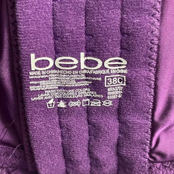 Bebe Womens Bra Size 38C Push Up Longline Bra Rhinstone Adjustable Straps Purple - Picture 7 of 10